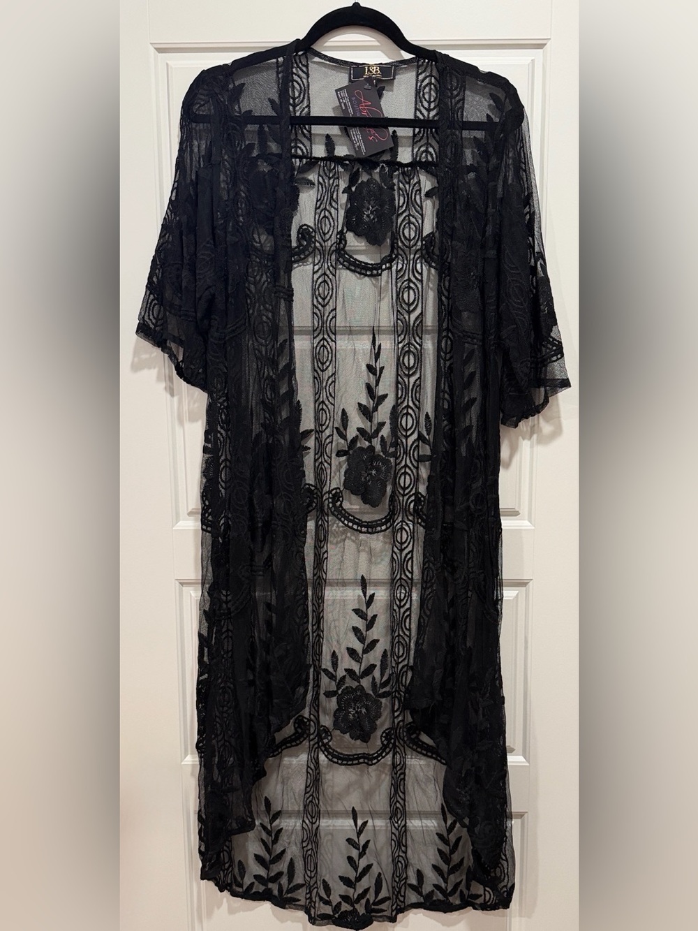L&B Black Sheer Embroidered Duster Kimono